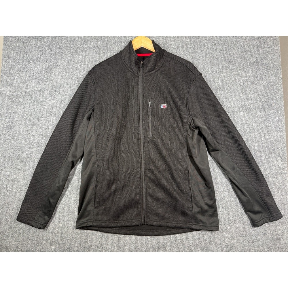 Chaps Jacket Mens Large Black Fleece Lined Textured Knit Full Zip Winter Outdoor